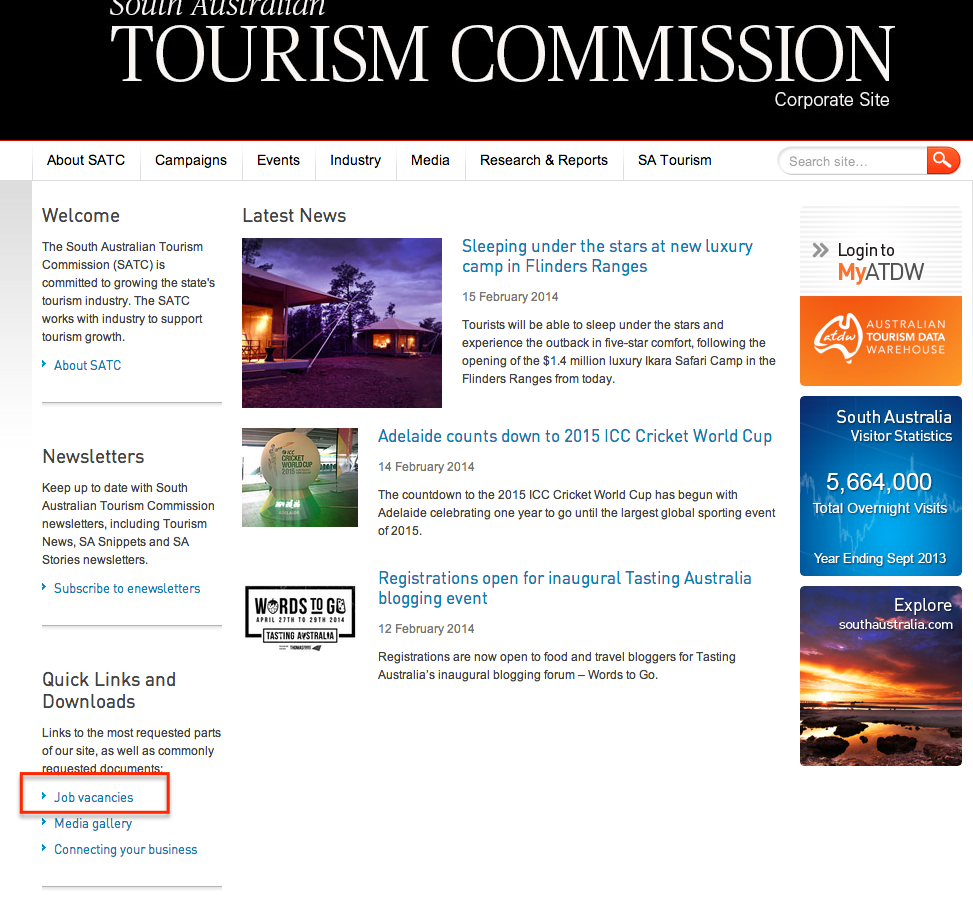 オーストラリア政府観光局の求人情報が掲載されているサイト