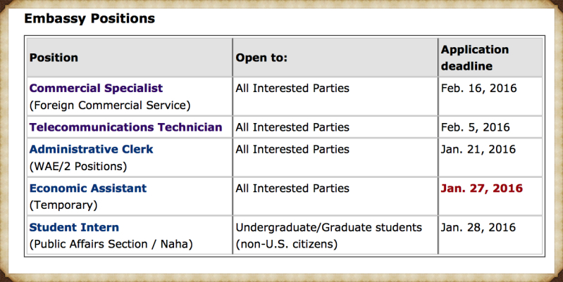 大使館、領事館の求人情報レポート　2016年2月版